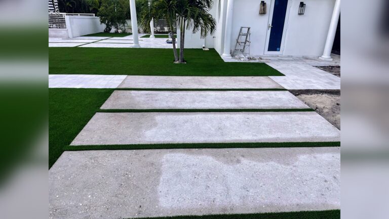 Shell Broadcast Concrete with Grass Chases & Marble